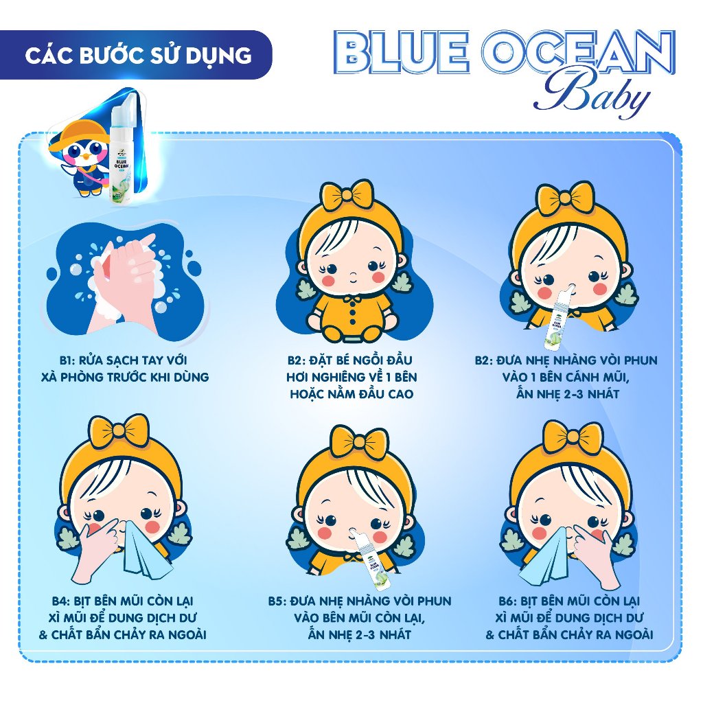 Xịt vệ sinh mũi kháng khuẩn Blue Ocean Baby  - phòng dịch bệnh, bảo vệ đường hô hấp cho trẻ em