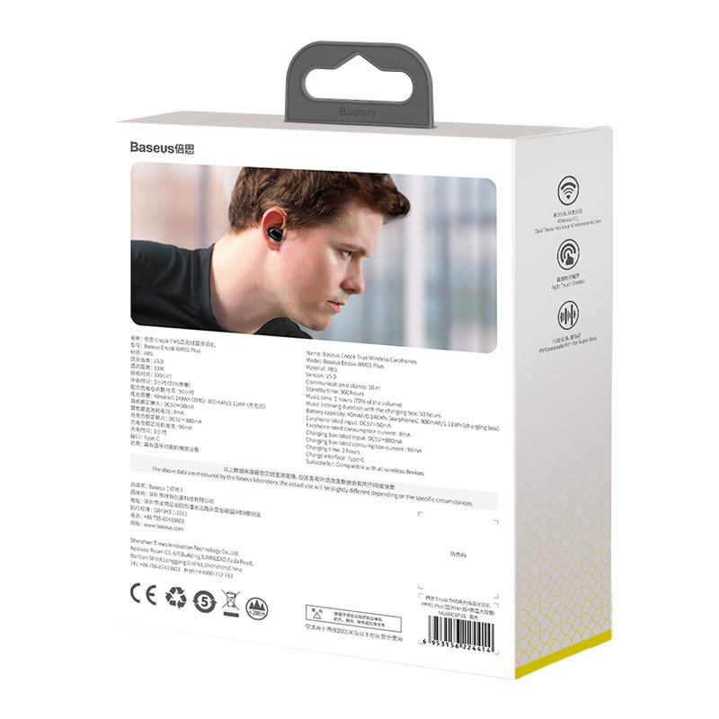 Tai nghe Baseus Encok WM01 Plus không dây,Black Bluetooth 5.0, Màn hình LED | Hàng chính hãng - Full cao cấp