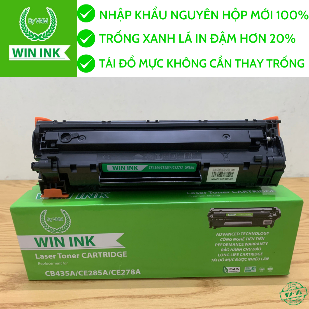 Hộp mực máy in HP P1005/P1006(mã mực CB435A) thương hiệu Win Ink-Mới 100%, đã có đầy mực-in siêu đậm nét