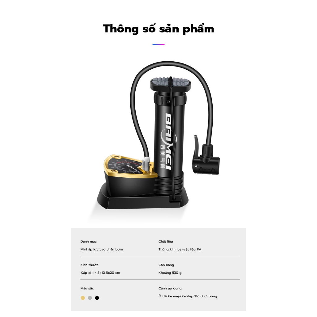 Bơm xe máy xe đạp nhỏ gọn đầu van đa năng