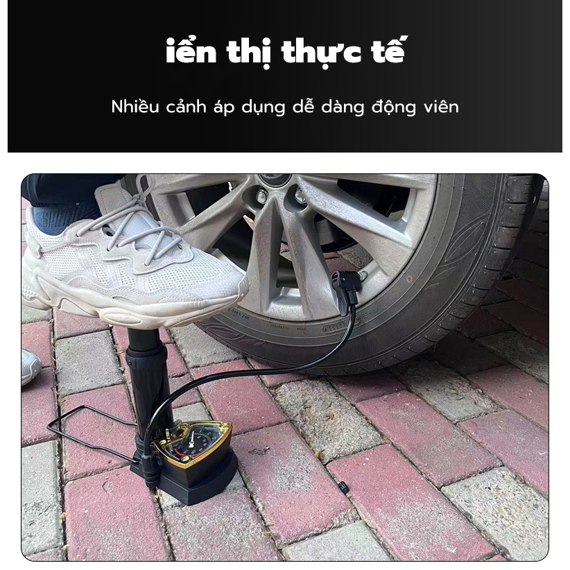 Bơm xe máy xe đạp nhỏ gọn đầu van đa năng