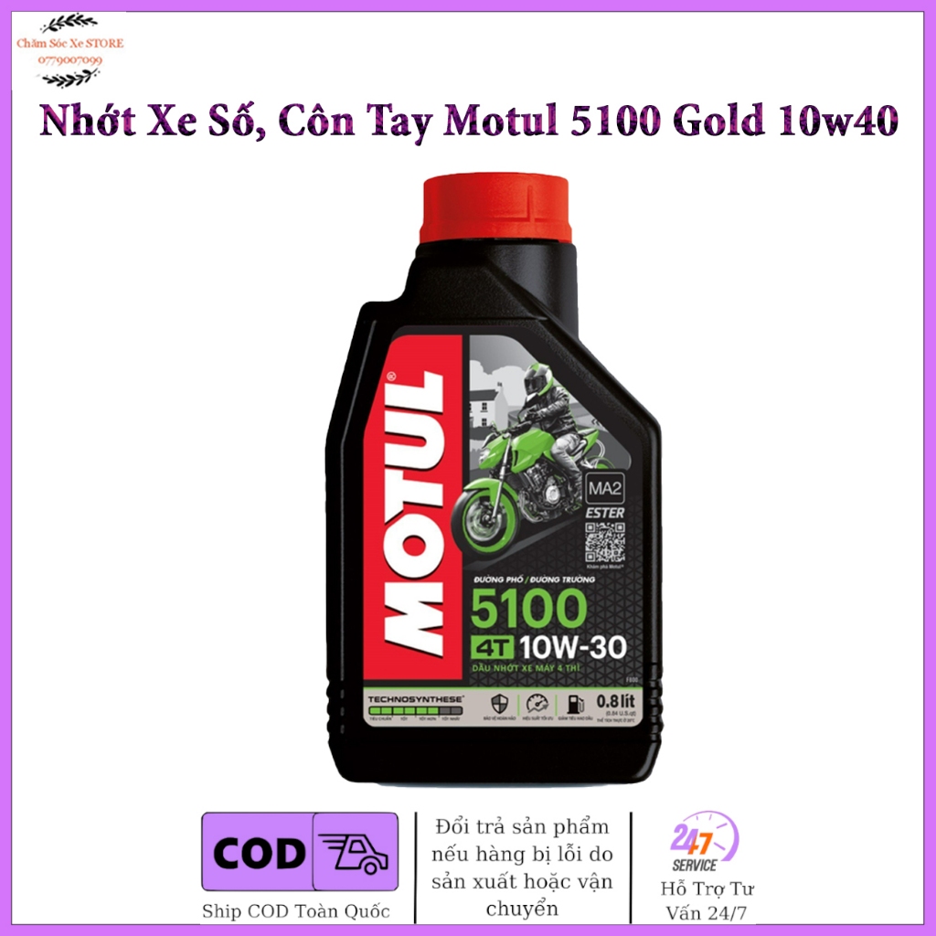 Dầu nhớt xe số, côn tay MOTUL 5100 GOLD 4T 10W30 800ml & 1L Bán Tổng Hợp