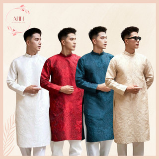 Áo dài cách tân nam chất liệu tafta vân hoa nổi cao cấp nam tính thiết kế cổ tàu tay dài dáng đẹp - Áo dài Ann - AD17