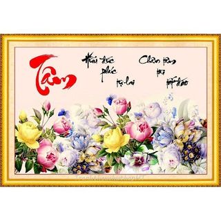 Tranh đính đá chữ tâm (đá abc cao cấp. kích thước:80x56cm