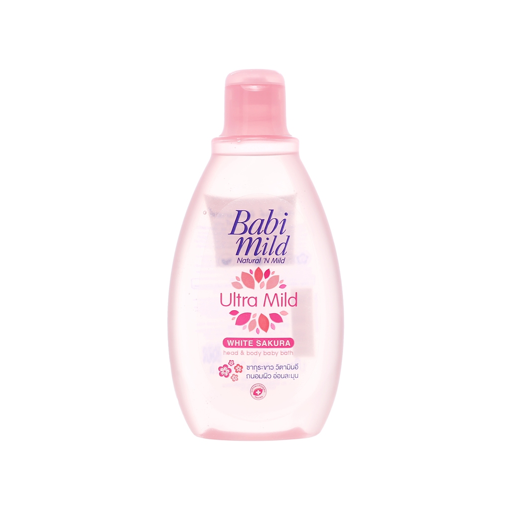 Sữa Tắm Gội Toàn Thân Hương Hoa Anh Đào, Hương Tự Nhiên Cho Bé Babi Mild White Sakura 850ml - 380ml - 200ml