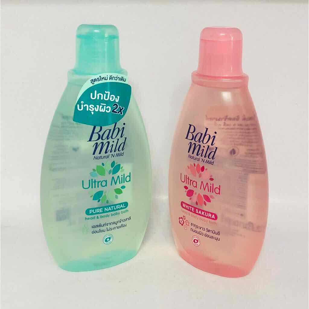 Sữa Tắm Gội Toàn Thân Hương Hoa Anh Đào, Hương Tự Nhiên Cho Bé Babi Mild White Sakura 850ml - 380ml - 200ml