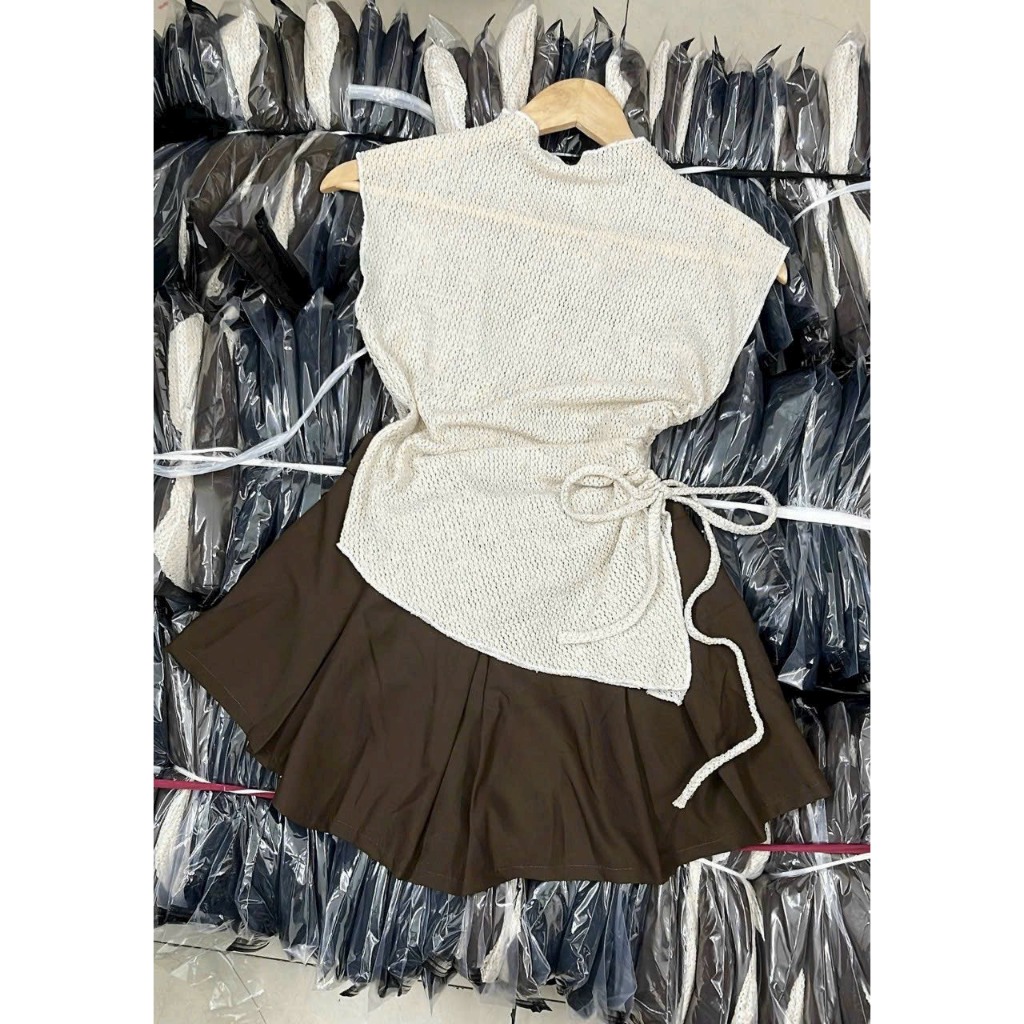 Áo len lưới tay lỡ rút dây eo LADYGU