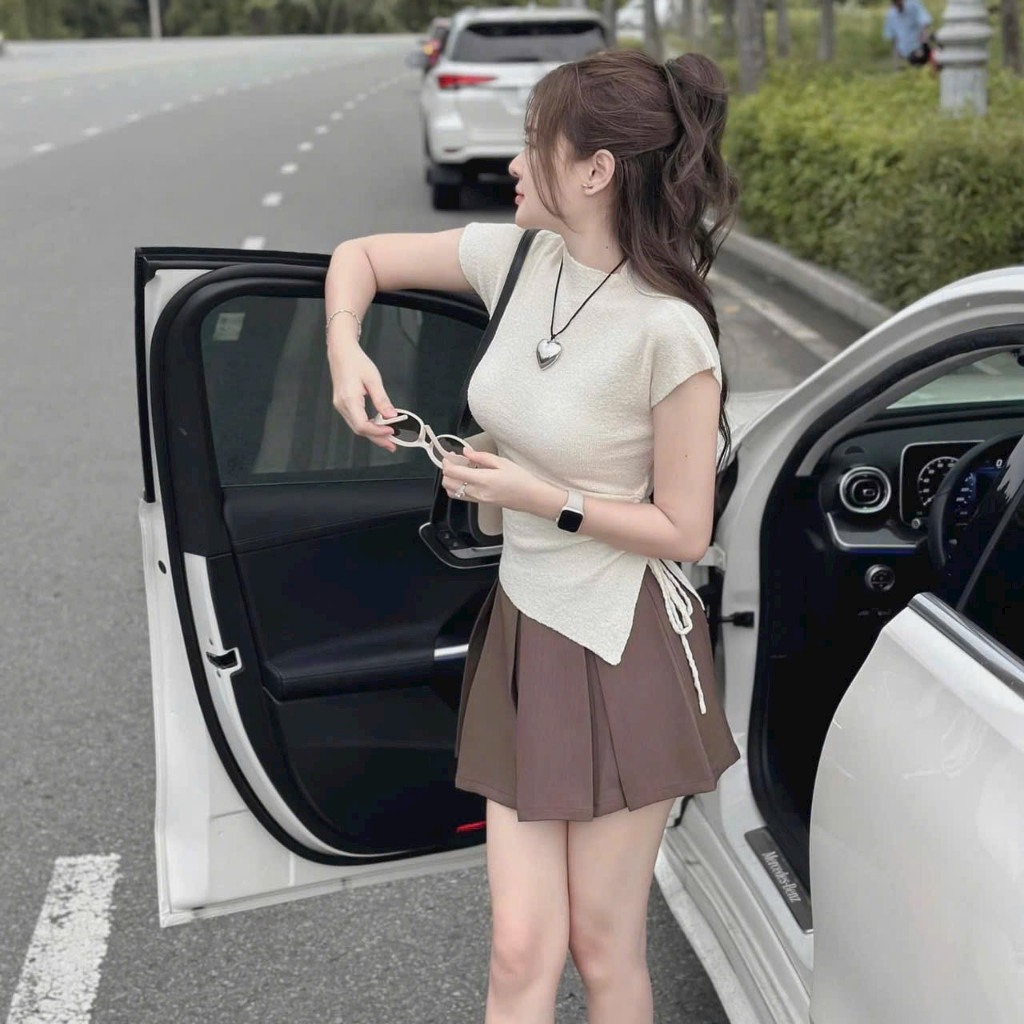 Áo len lưới tay lỡ rút dây eo LADYGU