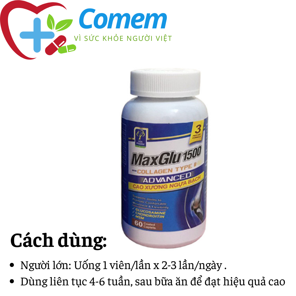 Viên uống MAXGLU 1500 thoái hoá xương khớp, đau lưng, mỏi gối.