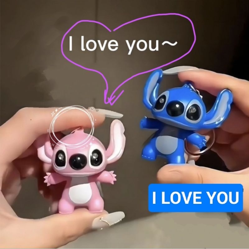 Móc Khoá Hình Stitch Có Đèn Led Phát Nhạc I Love You Dễ Thương