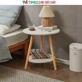 Bàn trà sofa chân gỗ sồi tự nhiên mặt tròn cao 49cm phù hợp ngồi ghế Timio - gp54