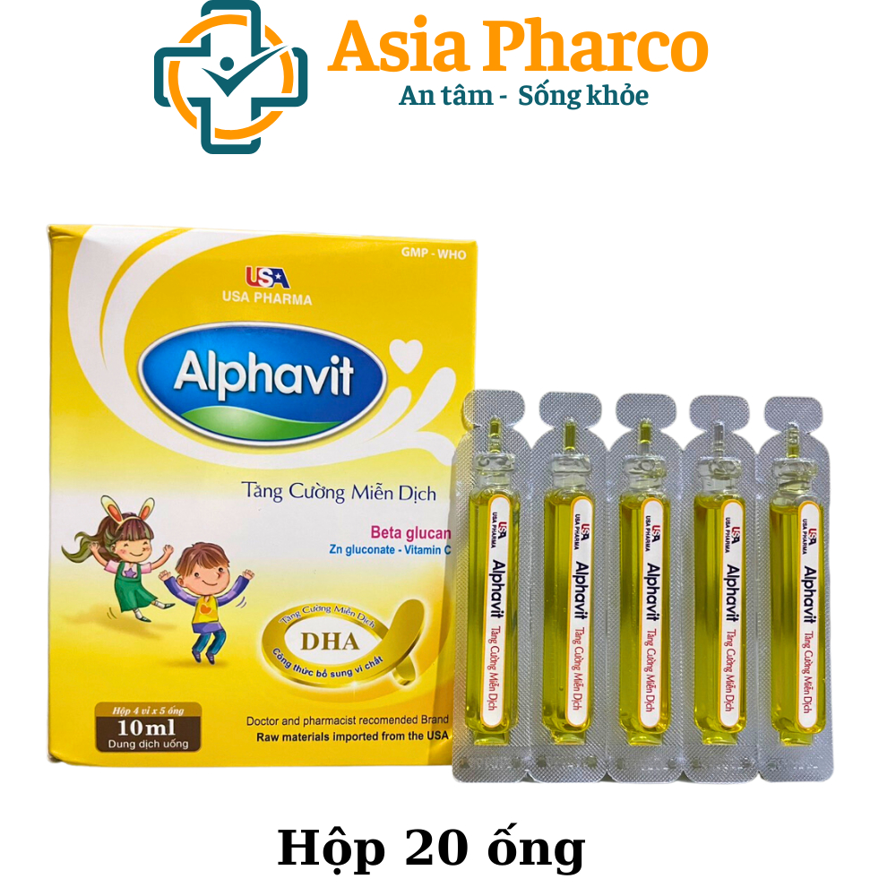 Alphavit Tăng Cường Miễn Dịch - Giúp Tăng Sức Đề Kháng Cho Cơ Thể - Bổ Sung Vitamin C, Kẽm, Thymo - Hộp 20 Ống
