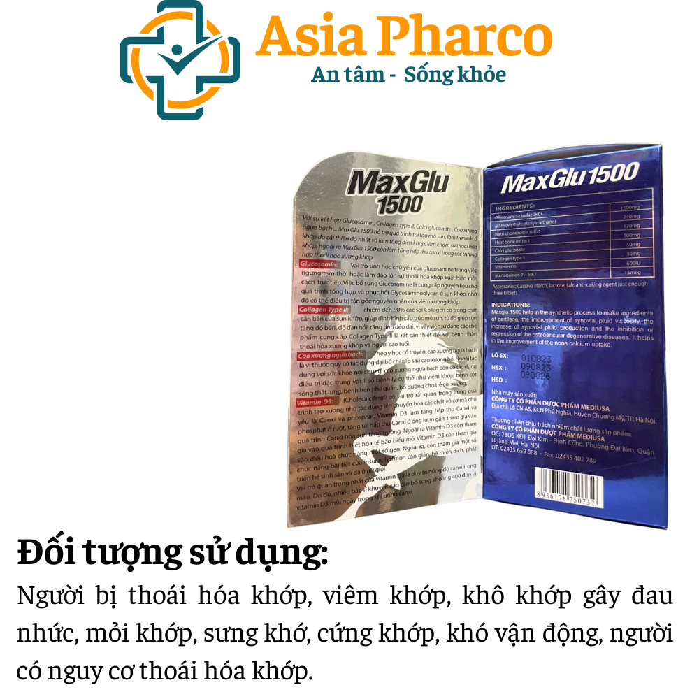 Viên uống MAXGLU 1500 thoái hoá xương khớp, đau lưng, mỏi gối.