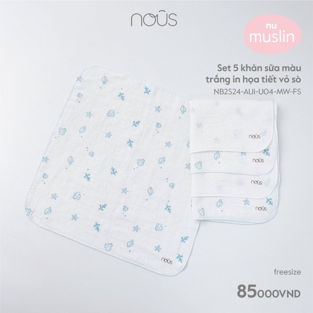 Khăn Sữa Nous set 5 chiếc các màu cho bé ( Size từ 0 tháng- 6 tháng)