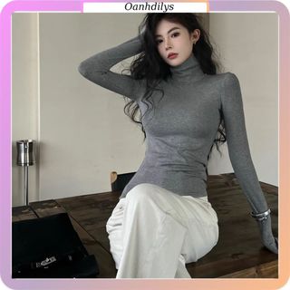   sẵn  Áo thun nữ dài tay cổ cao co dãn ôm body áo giữ nhiệt siêu co dãn mặc thoải mái hàng order  nhà Oanhdilys 