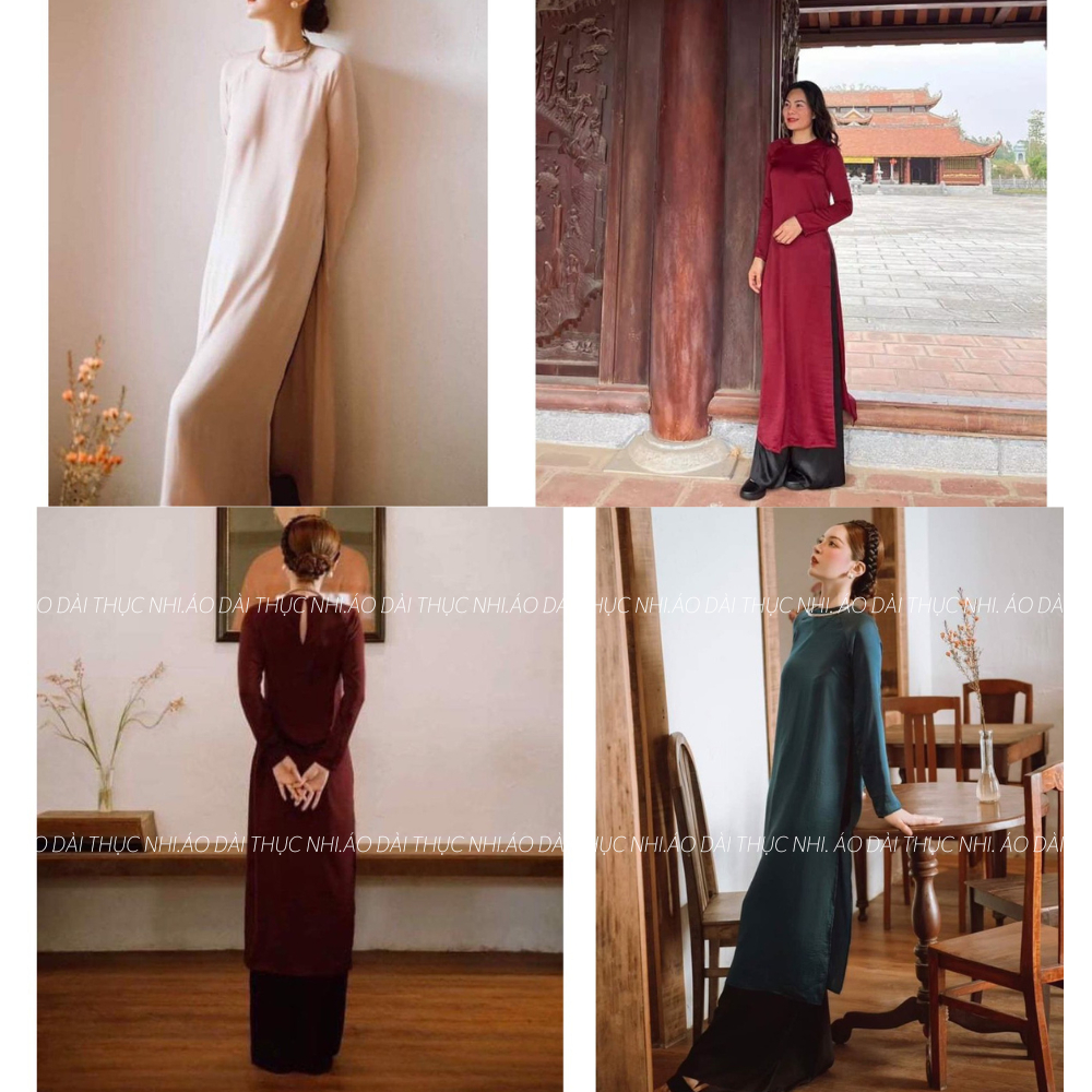 Áo dài cách tân dáng suông cổ tròn tay dài, áo dài Tết, áo dài du xuân