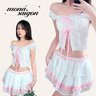 Chân váy xòe phối ren moná - selina