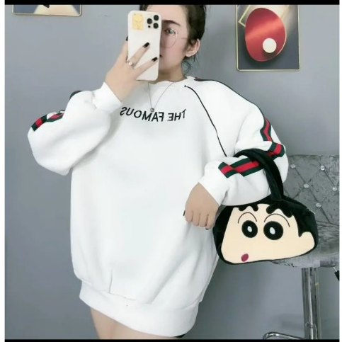 Áo Nỉ Sweater Nữ Form Rộng Vải Nỉ Bông Dày Dặn THE FAMOU phong cách Ulzzang THUUNISEX  M1164