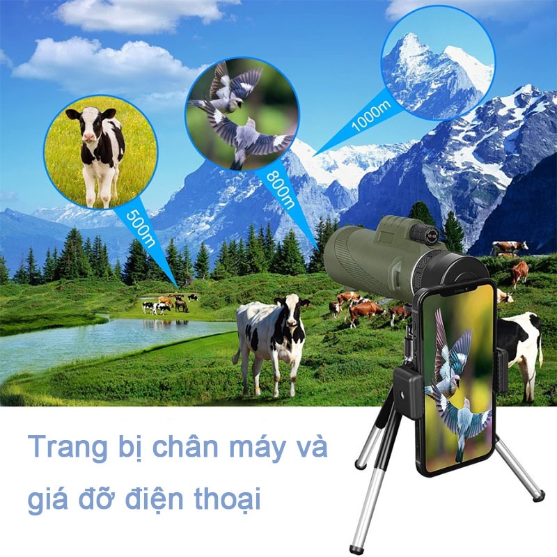 50x60 Telescope 1 Ống Nhìn Siêu Xa, Tặng Kèm Tripod+giá Đỡ Điện Thoại, Xa Đi Câu Cá, Ngắm Chim