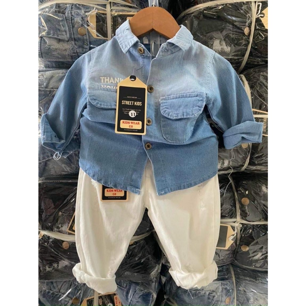 Áo sơ mi jean 2 màu mềm full size 8-38kg chất đẹp