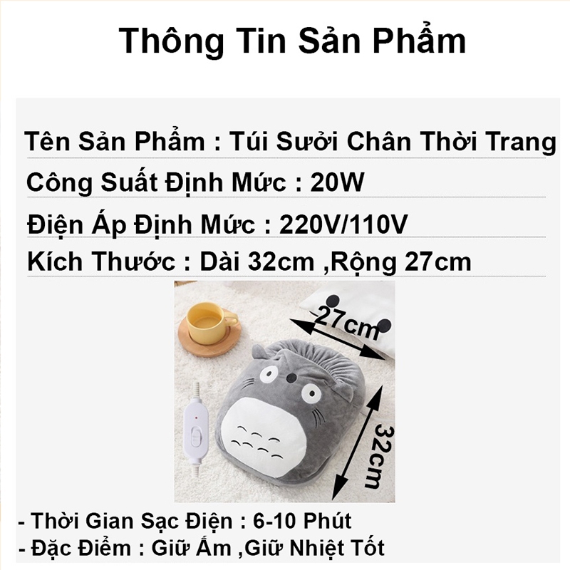 Túi Sưởi Chân Hình Thú Kiêm Sấy Quần Áo, dùng để ủ chân mùa lạnh,siêu an toàn, siêu ấm, chất liệu lông mượt và ấm áp