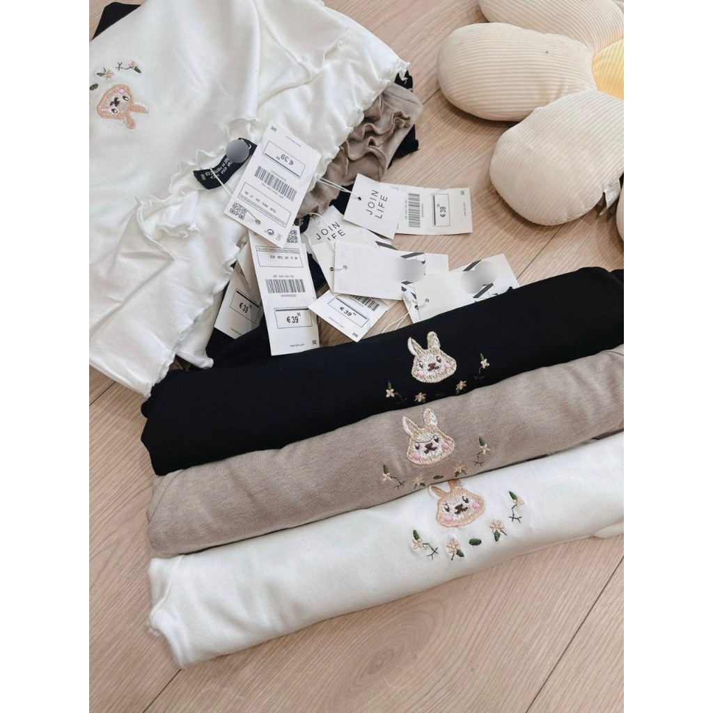 Sét 3 áo cỏ bèo thêu thỏ