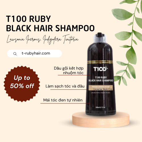 Dầu gội phủ bạc T100 Ruby Hair Thảo Dược Chính Hãng 200ML