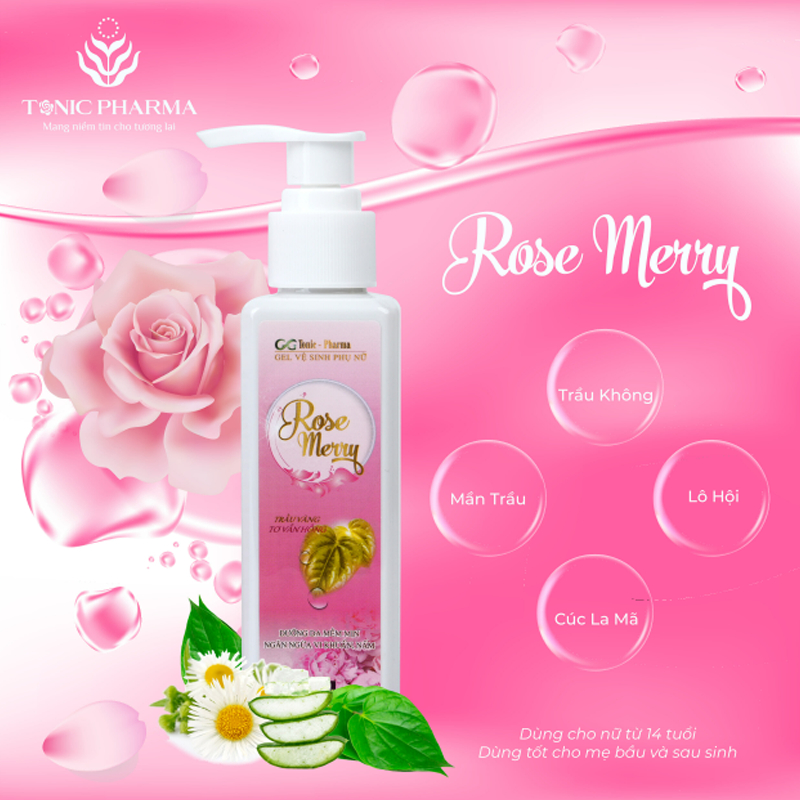 Dung Dịch Vệ Sinh Phụ Nữ Trầu Không Rose Merry - Tonic Pharma - Dưỡng Ẩm - Ngăn Ngừa Viêm Nhiễm Nấm Ngứa