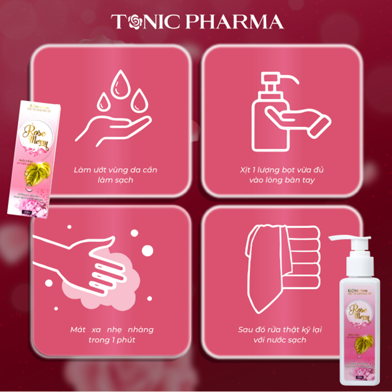 Dung Dịch Vệ Sinh Phụ Nữ Trầu Không Rose Merry - Tonic Pharma - Dưỡng Ẩm - Ngăn Ngừa Viêm Nhiễm Nấm Ngứa