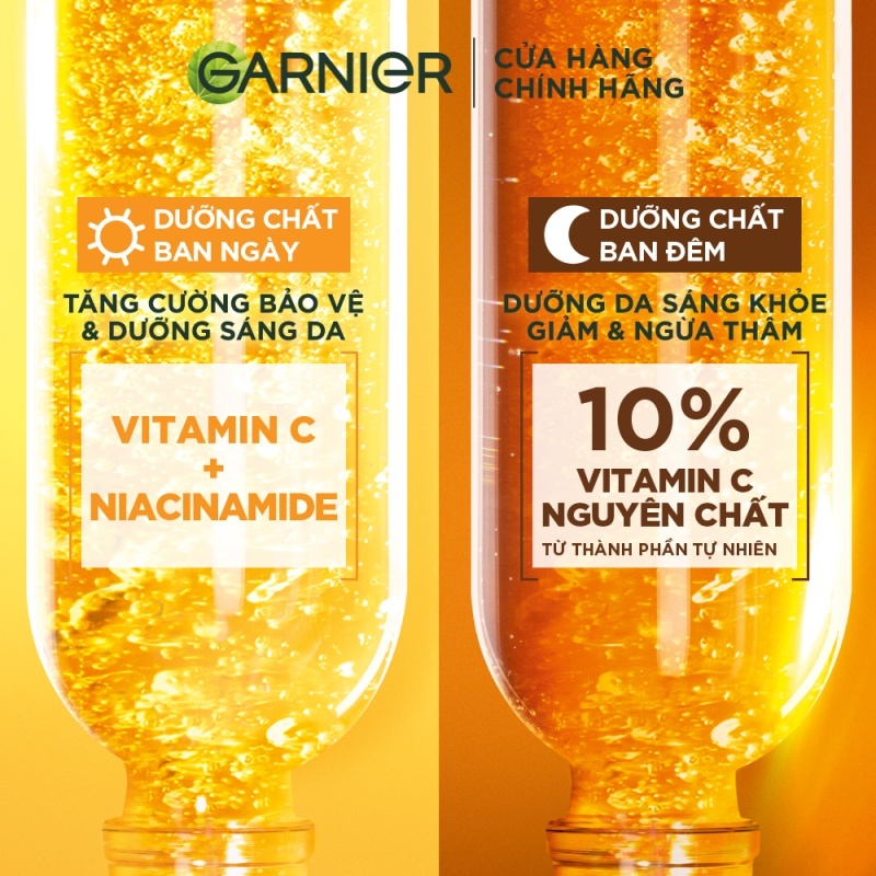 Bộ đôi Dưỡng chất Serum Vitamin C Ngày & Đêm Garnier Bright Complete dưỡng sáng da