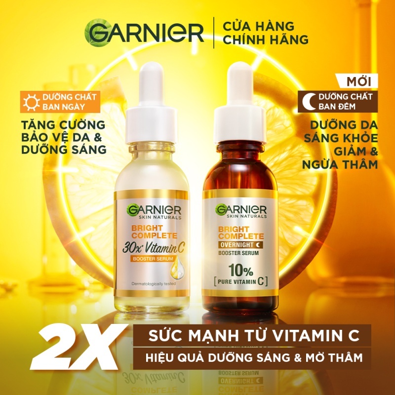 Bộ đôi Dưỡng chất Serum Vitamin C Ngày & Đêm Garnier Bright Complete dưỡng sáng da