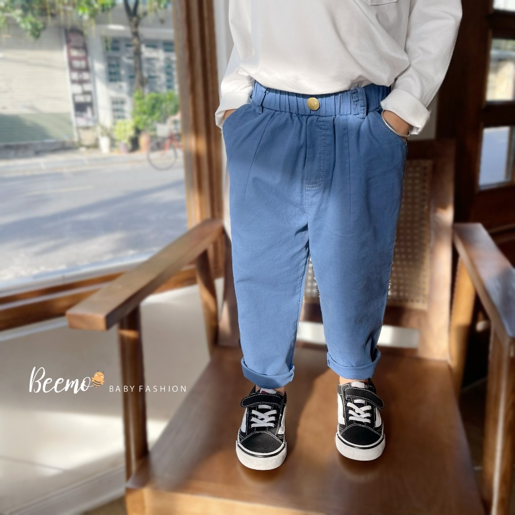 Quần dài Beemo cho bé trai, may gân sau thân quần, vải kaki đũi mềm mại, co giãn nhẹ, mặc đi học, đi chơi 23194Q