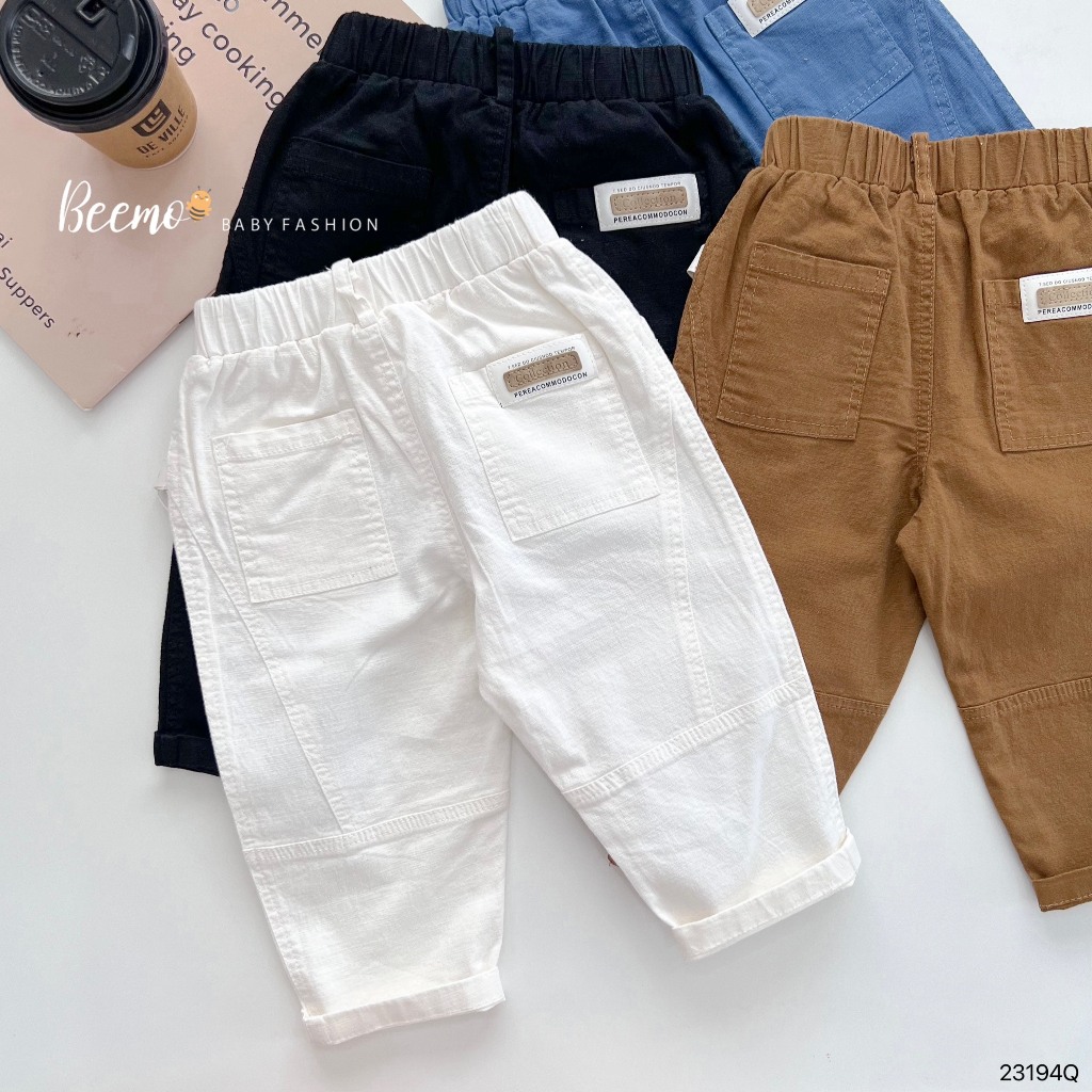 Quần dài Beemo cho bé trai, may gân sau thân quần, vải kaki đũi mềm mại, co giãn nhẹ, mặc đi học, đi chơi 23194Q