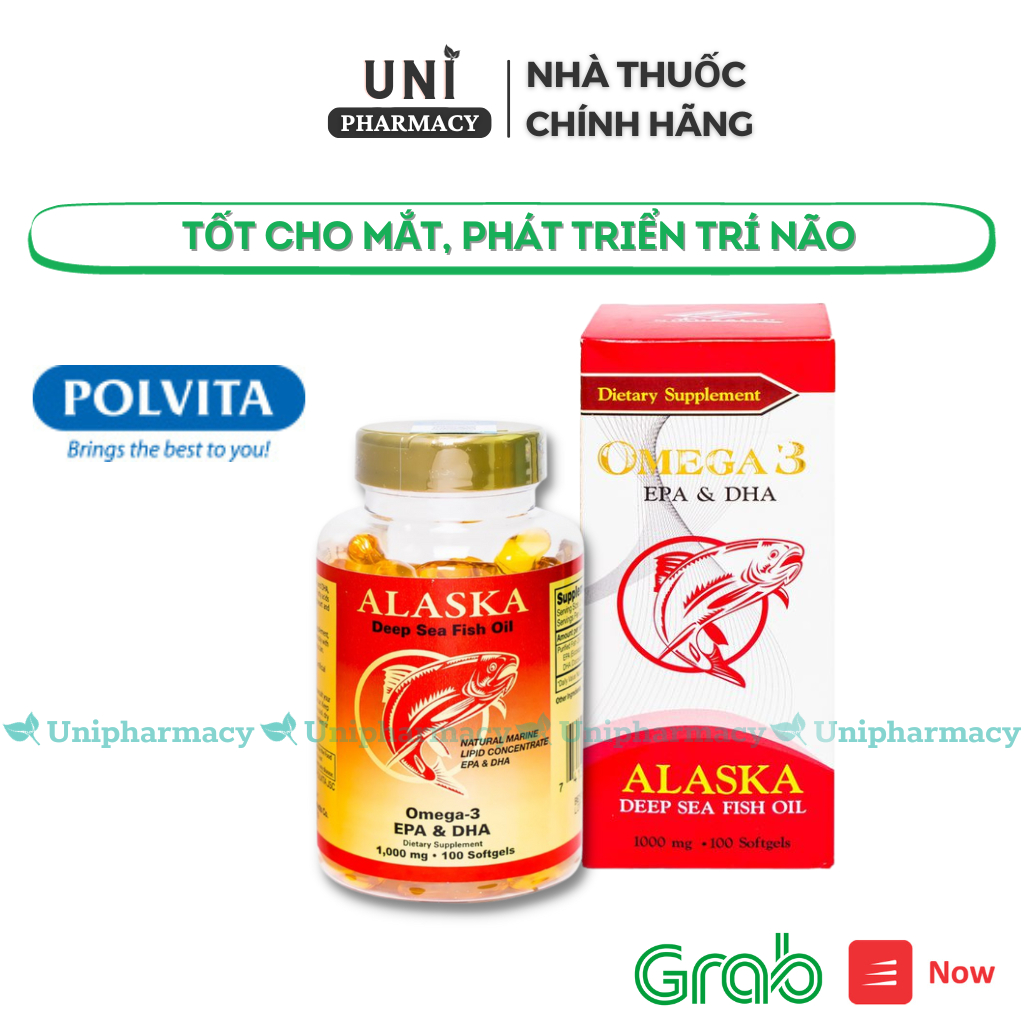 Omega 3 Alaska Tăng cường thị lực, Phát triển não bộ, giảm mỡ máu, hàng chính hãng polvital nhập khẩu usa  Lọ 100 viên