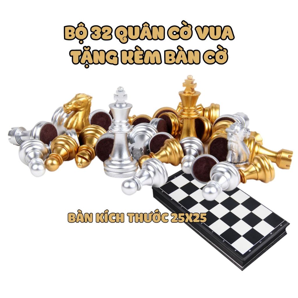Bộ 32 Quân Cờ Vua Có Nam Châm Tặng Kèm Bán Cờ Gấp Gọn