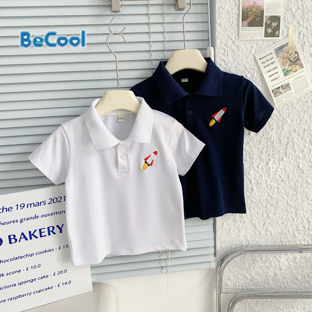 Áo Polo Thêu Tên Lửa BECOOL, Áo Polo  Cộc Tay Thêu Tên Lửa Không Phối Cho Bé Từ 10 -27kg