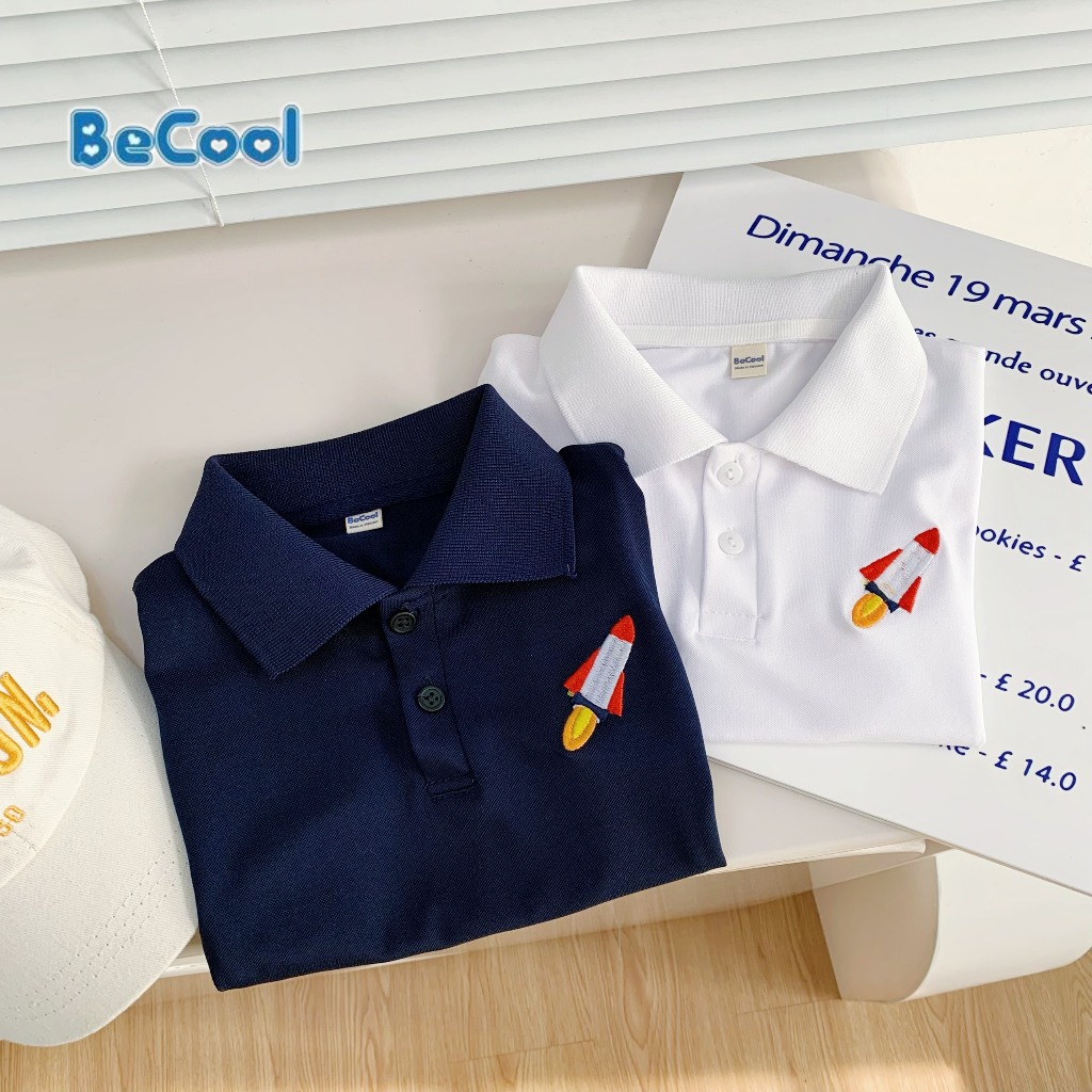 Áo Polo Thêu Tên Lửa BECOOL, Áo Polo  Cộc Tay Thêu Tên Lửa Không Phối Cho Bé Từ 10 -27kg