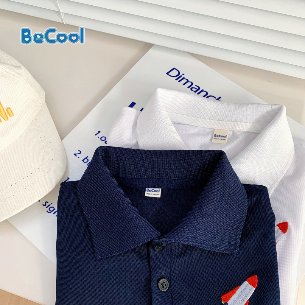 Áo Polo Thêu Tên Lửa BECOOL, Áo Polo  Cộc Tay Thêu Tên Lửa Không Phối Cho Bé Từ 10 -27kg