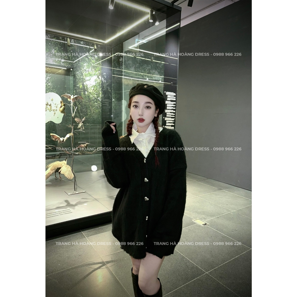 Áo Cardigan YSL chất len lông mềm, cúc bạc hình trái tim