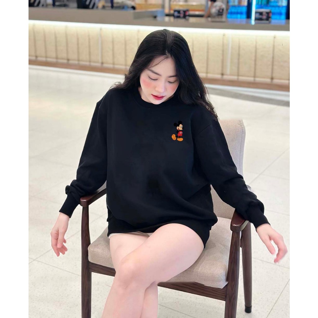 Áo dài tay chất nỉ  MICKEY CT2 LOGO chất liệu da cá mềm mịn không xù lông