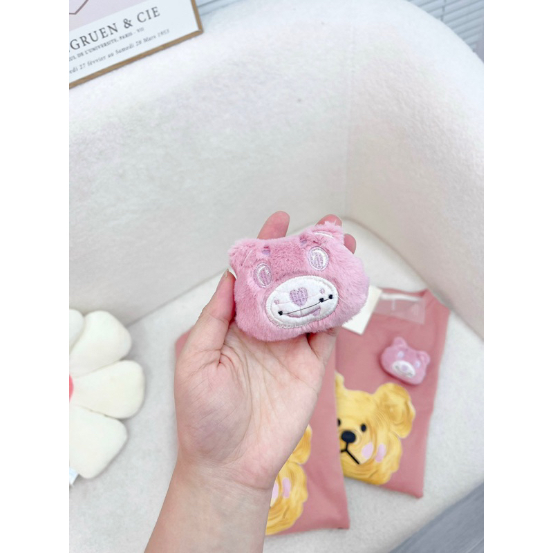 BỘ TĂM HỒNG HÌNH GẤU VALENTIN MIX QUẦN XUÔNG KẺ