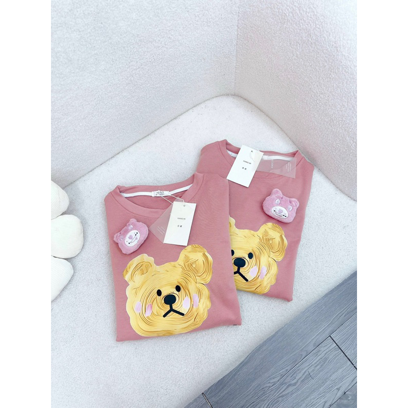 BỘ TĂM HỒNG HÌNH GẤU VALENTIN MIX QUẦN XUÔNG KẺ