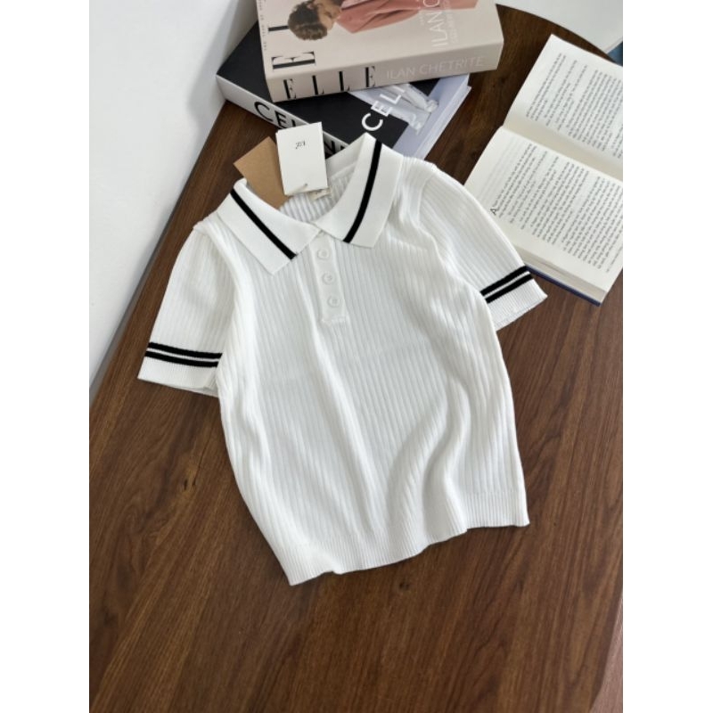 Áo len Polo ngắn tay  mix viền