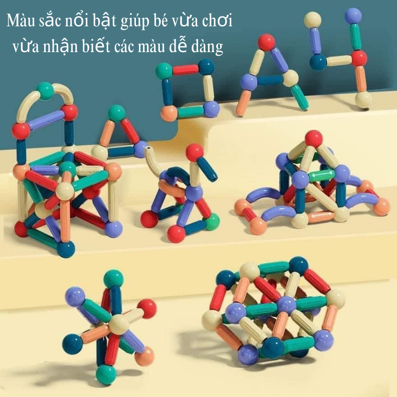 Đồ Chơi Montessori Xếp Hình Nam Châm Cho Bé 72 Chi Tiết Giáo Dục An toàn cho bé
