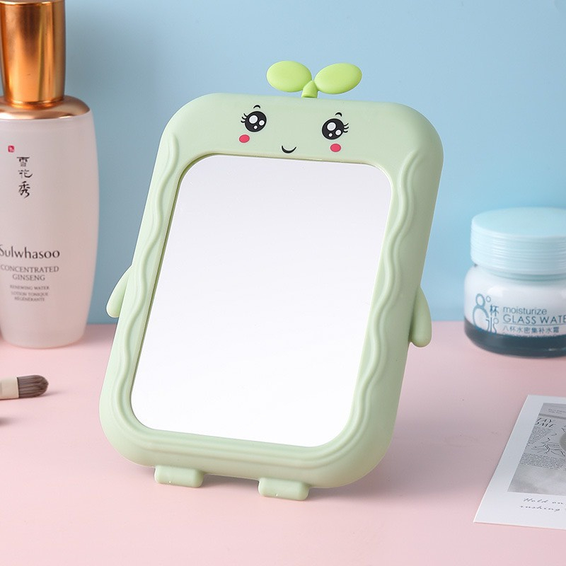 Gương để bàn trang điểm to đứng được, gương soi mặt, kính để bàn, Gương cầm tay dễ thương hình mầm cây dễ thương