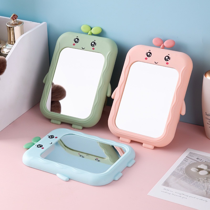 Gương để bàn trang điểm to đứng được, gương soi mặt, kính để bàn, Gương cầm tay dễ thương hình mầm cây dễ thương