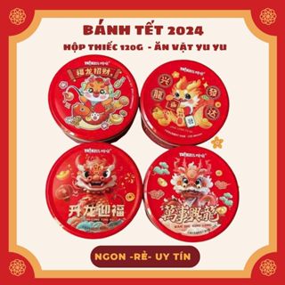 Bánh Tết, Hộp Thiếc Bánh Quy Sô Cô La Giòn Mix Vị Cheese, Chocolate, Buttery, Hộp Đẹp Giỏ Quà Khối Lượng 160g