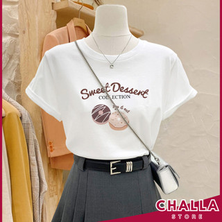 Áo thun nữ form vừa màu trắng, In hình Sweet, chất vải cotton 100% thoáng mát, co giãn 4 chiều, mềm mịn.