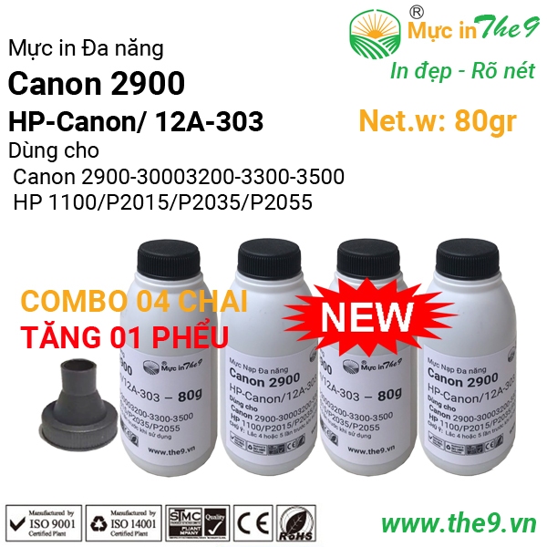 COMBO 5/ 4/ 3/ 2/ 1 CHAI mực nạp máy in Canon 2900 đa năng siêu đậm nét đẹp cho máy in Canon 3300, .Hp1020
