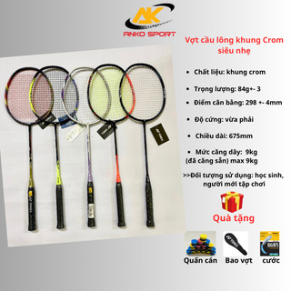 Vợt cầu lông khung Crom giá rẻ, vợt cầu lông đơn siêu nhẹ bền đẹp căng sẵn 8,5kg phù hợp với người mớ tập chơi, học sinh